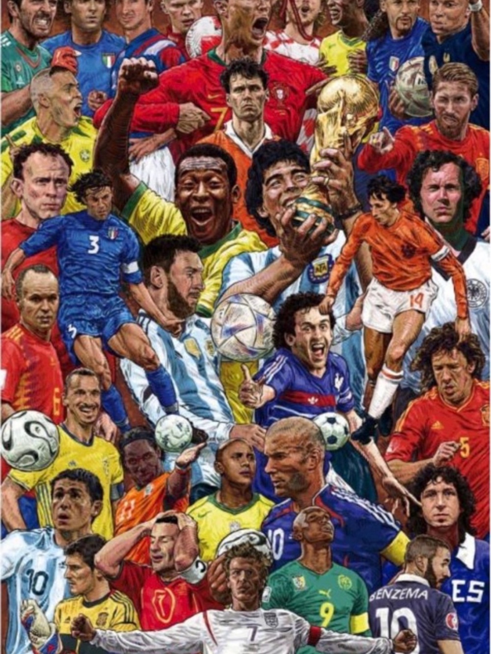Soccer Legends Poster Print - Colorful Collage Aprox Size 24x36 Inches
